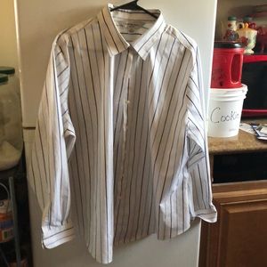 White and Blue striped August Max button up blouse